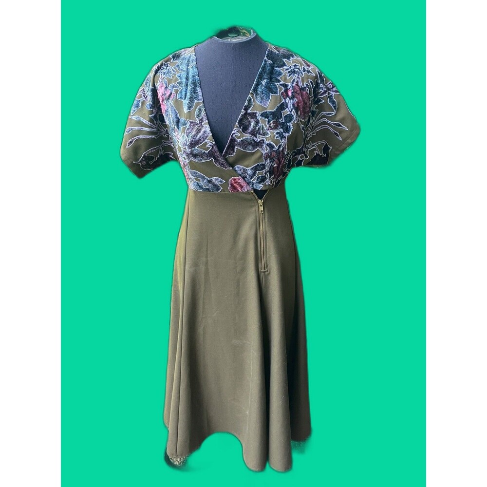 ANTHROPOLOGIE HEMANT & NANDITA VELVET FLORAL MIDI DRESS 0 Brown Velvet burnout